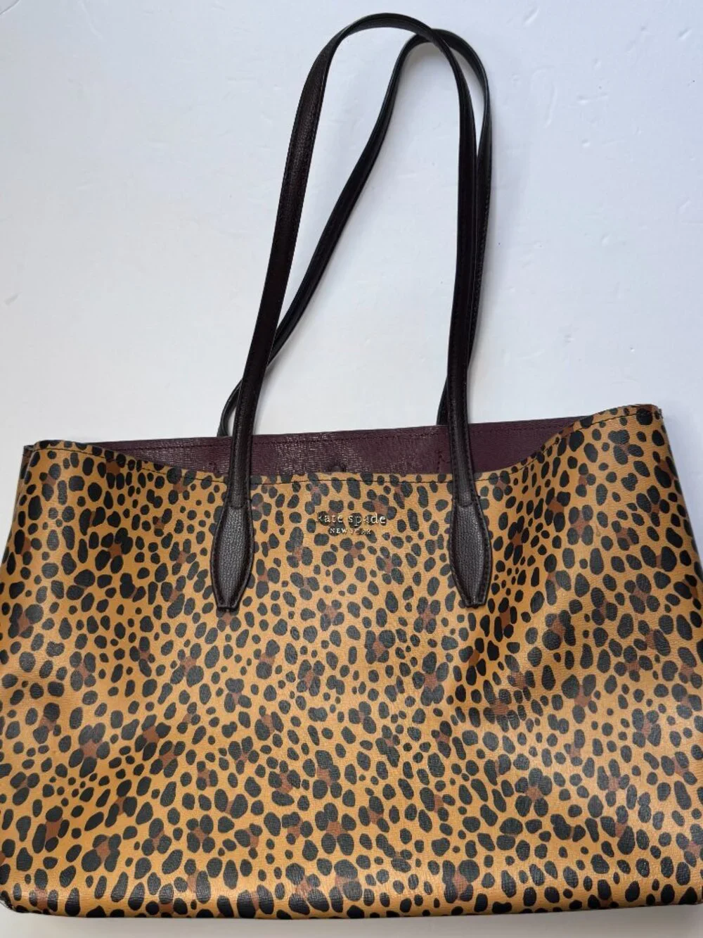 Kate Spade All Day Leopard Animal Print Large Tote Bag Purse Wristlet Set Work